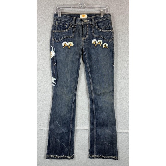 Antik Denim Jeans Womens 27 Blue Embroidered Eagle Bootcut Distressed Y2K Style - Picture 1 of 11